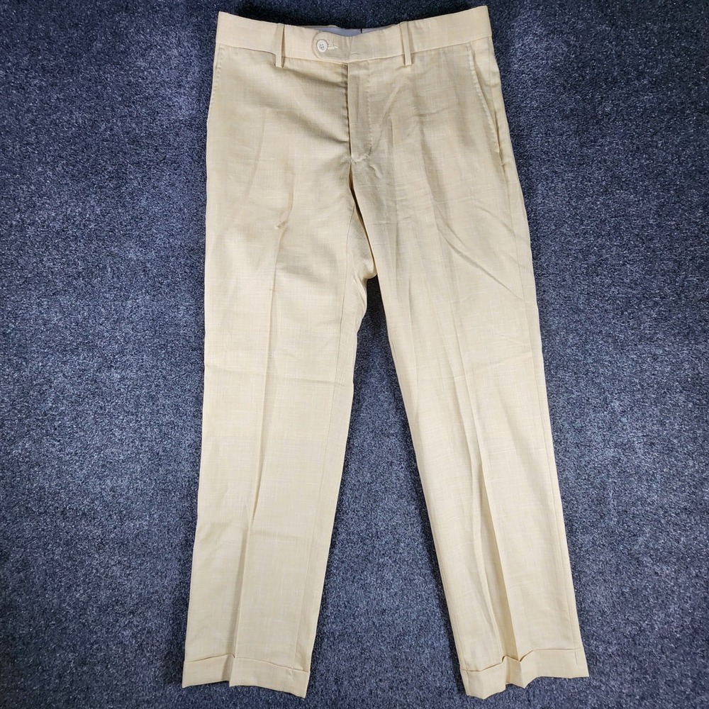 6 East Botto Giuseppe Wool Silk Linen Dress Pants Mens 33 Yellow Made in Canada